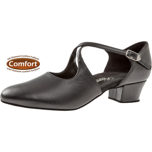 Diamant Damen Tanzschuhe 052-102-034 - Leder Schwarz - 3,7 cm Cuban [UK 6]