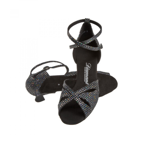 Diamant Sapatos de Dança 141-077-183 - Têxtil Preto/Prata - 5 cm Flare  - Größe: UK 6