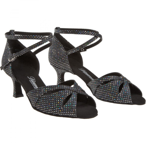 Diamant Mujeres Zapatos de Baile 141-077-183 - Tejido Negro/Plateado - 5 cm Flare  - Größe: UK 6,5