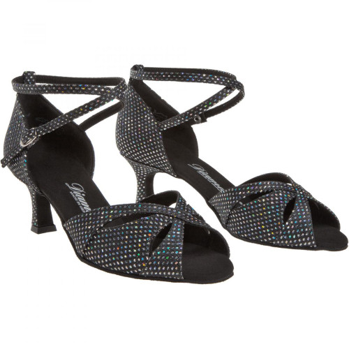 Diamant Damen Tanzschuhe 141-077-183 - Textil Schwarz/Silber - 5 cm Flare [UK 5]