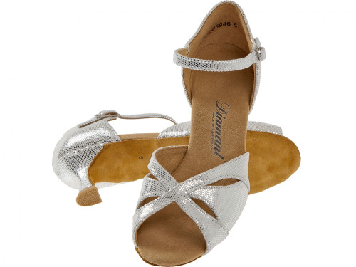 Diamant Sapatos de Dança 144-077-246 - Puntino Pele Prata-Branco - 5 cm Flare [UK 6]