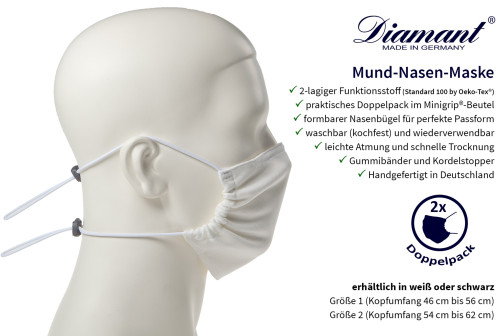 Diamant Mund-Nasen-Maske 2er-Pack (Standard 100 by Oeko-Tex®)