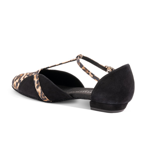 Rummos Damen Tanzschuhe Ivy 024-T20 - Material: Nubuck Schwarz/Leopard - Absatz: 2 cm Blockabsatz - Größe: 40 EU