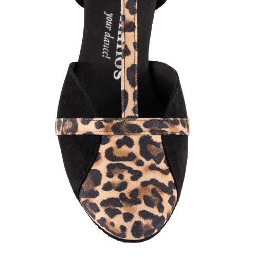 Rummos Damen Tanzschuhe Ivy 024-T20 - Material: Nubuck Schwarz/Leopard - Absatz: 2 cm Blockabsatz - Größe: 40 EU