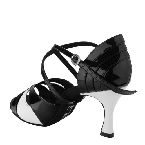 Rummos Damen Tanzschuhe Elite Paloma - Material: Leder/Lackleder - Farbe: Zwart/Wit - Weite: Normal - Absatz: 60R Flare - Größe: EUR 38