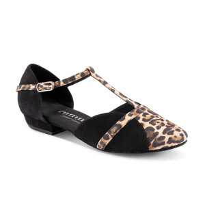 Rummos Damen Tanzschuhe Ivy 024-T20 - Material: Nubuck Schwarz/Leopard - Absatz: 2 cm Blockabsatz - Größe: 40 EU